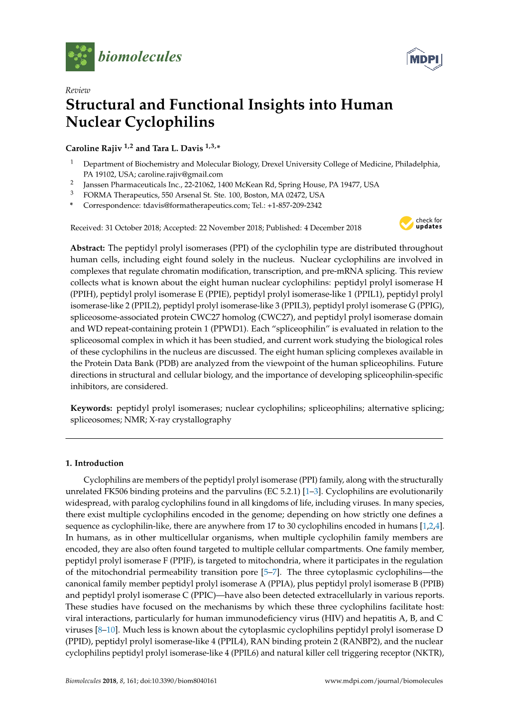 Structural and Functional Insights Into Human Nuclear Cyclophilins