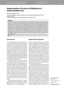 Representations of Lancet Or Phlebotome in Serbian Medieval