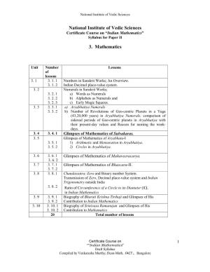 National Institute of Vedic Sciences 3. Mathematics