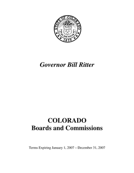 Governor Bill Ritter COLORADO Boards and Commissions