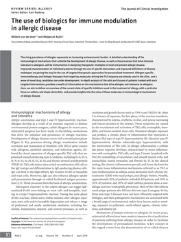 The Use of Biologics for Immune Modulation in Allergic Disease