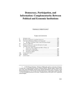 Democracy, Participation, and Information: Complementarity Between Political and Economic Institutions