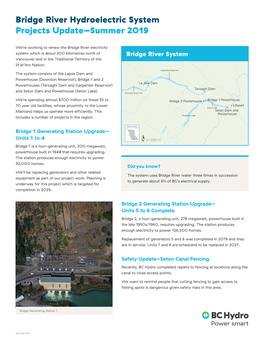 Bridge River Hydroelectric System Projects Update–Summer 2019