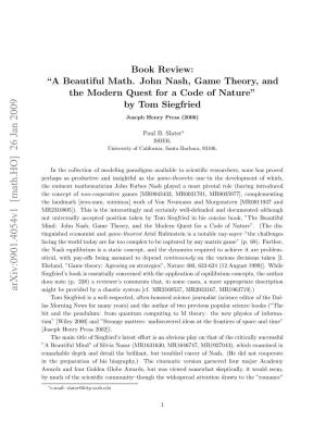 Book Review:" a Beautiful Math. John Nash, Game Theory, and the Modern
