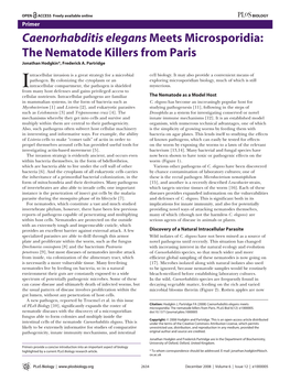Caenorhabditis Elegans Meets Microsporidia: the Nematode Killers from Paris Jonathan Hodgkin*, Frederick A