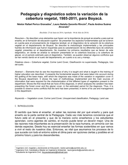Pedagogía Y Diagnóstico Sobre La Variación De La Cobertura Vegetal, 1985-2011, Para Boyacá