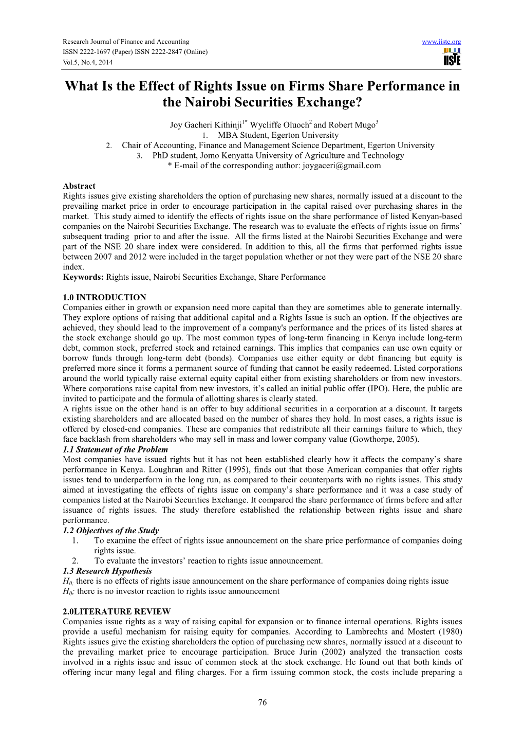 What Is the Effect of Rights Issue on Firms Share Performance in the Nairobi Securities Exchange?