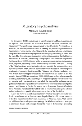 Migratory Psychoanalysis Michael P