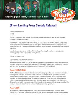 [Plum Landing Press Sample Release]