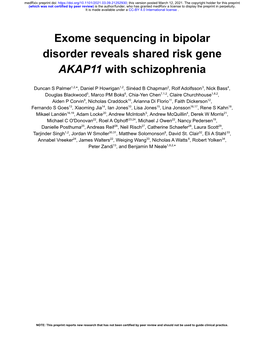 Exome Sequencing in Bipolar Disorder Reveals Shared Risk Gene AKAP11 with Schizophrenia