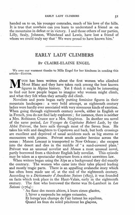 EARLY LADY CLIMBERS. Claire Eliane Engel