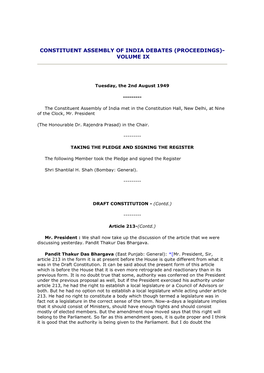 Constituent Assembly of India Debates (Proceedings)- Volume Ix