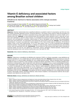 Vitamin E Deficiency and Associated Factors Among Brazilian School Children Deficiência De Vitamina E E Fatores Associados Entre Crianças Escolares Brasileiras