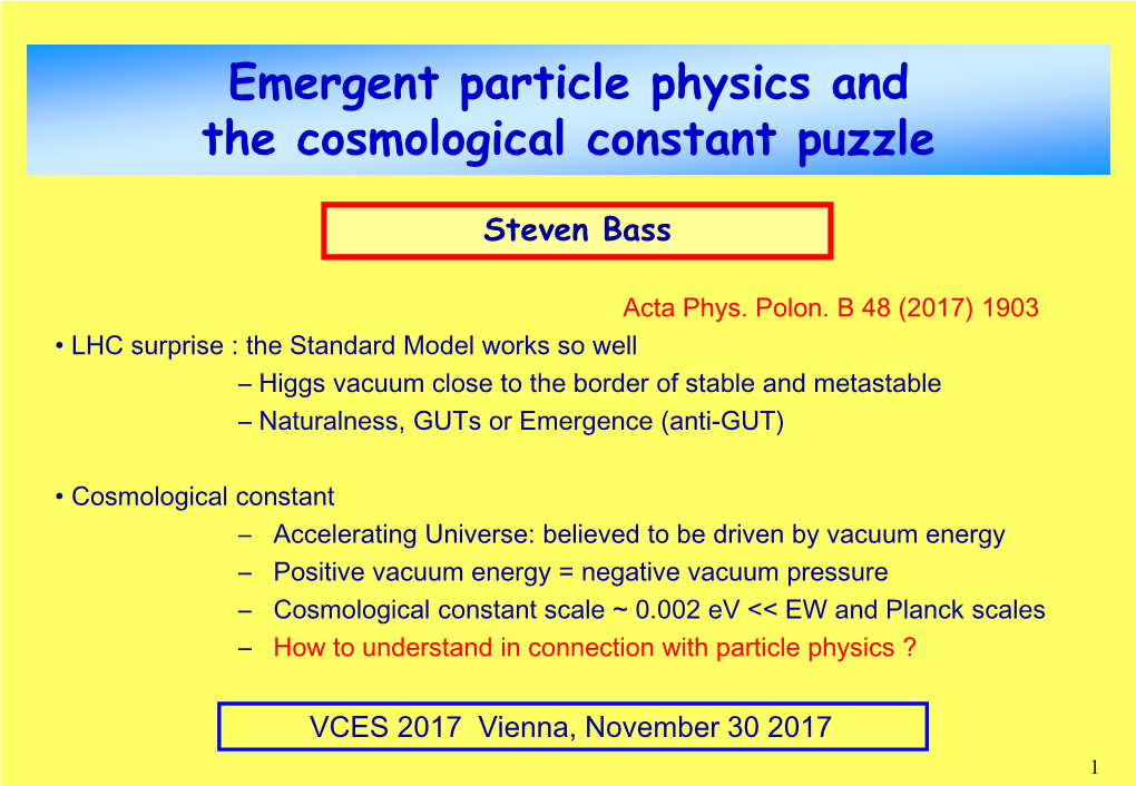 Emergent Particle Physics and the Cosmological Constant Puzzle