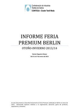 Informe Feria Premium Berlin Otoño-Invierno 2013/14