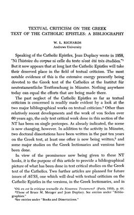 Textual Criticism on the Greek Text of the Catholic Epistles: a Bibliography