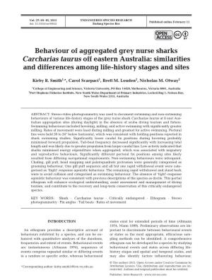 Behaviour of Aggregated Grey Nurse Sharks Carcharias Taurus Off Eastern Australia: Similarities and Differences Among Life-History Stages and Sites