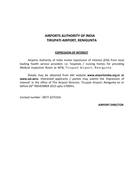 Airports Authority of India Tirupati Airport, Renigunta