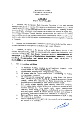 Manipur-17.05.21- Order on Extension of Curfew from 18.05.2021 to 28.05.2021.Pdf