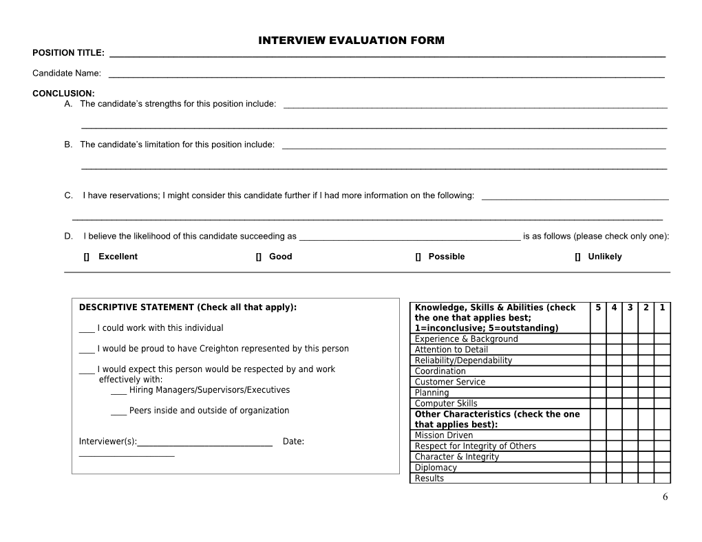 Administrative Assistant Interview Evaluation