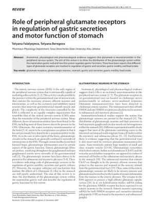 Role of Peripheral Glutamate Receptors in Regulation of Gastric Secretion
