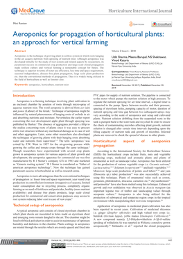 Aeroponics for Propagation of Horticultural Plants: an Approach for Vertical Farming