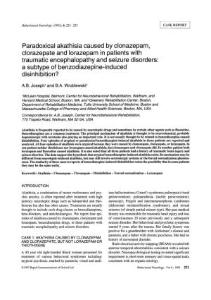 Paradoxical Akathisia Caused by Clonazepam, Clorazepate And