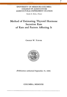 Method of Estimating Thyroid Hormone Secretion Rate of Rats and Factors Affecting It