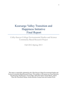 Kearsarge Valley Transition and Happiness Initiative Final Report