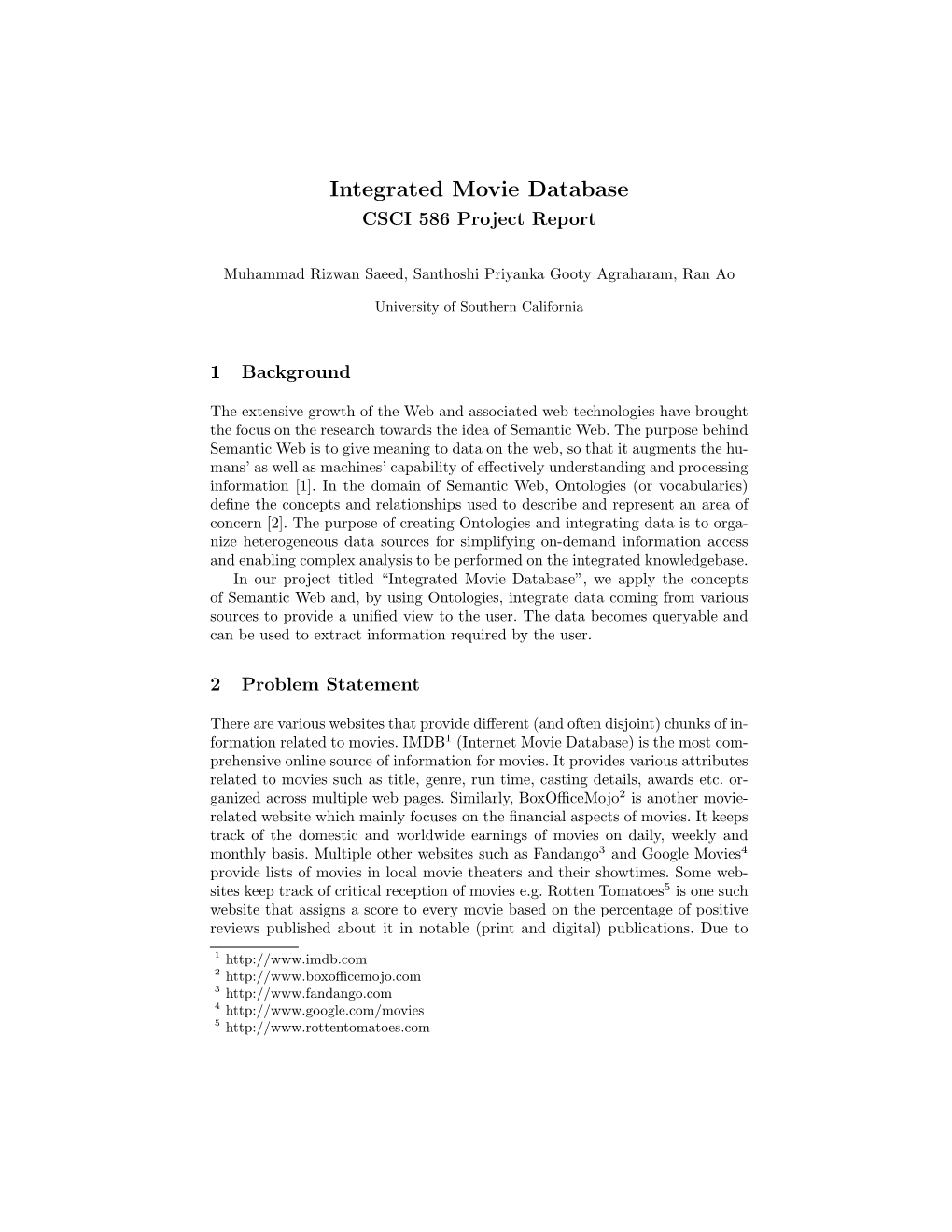 Integrated Movie Database CSCI 586 Project Report