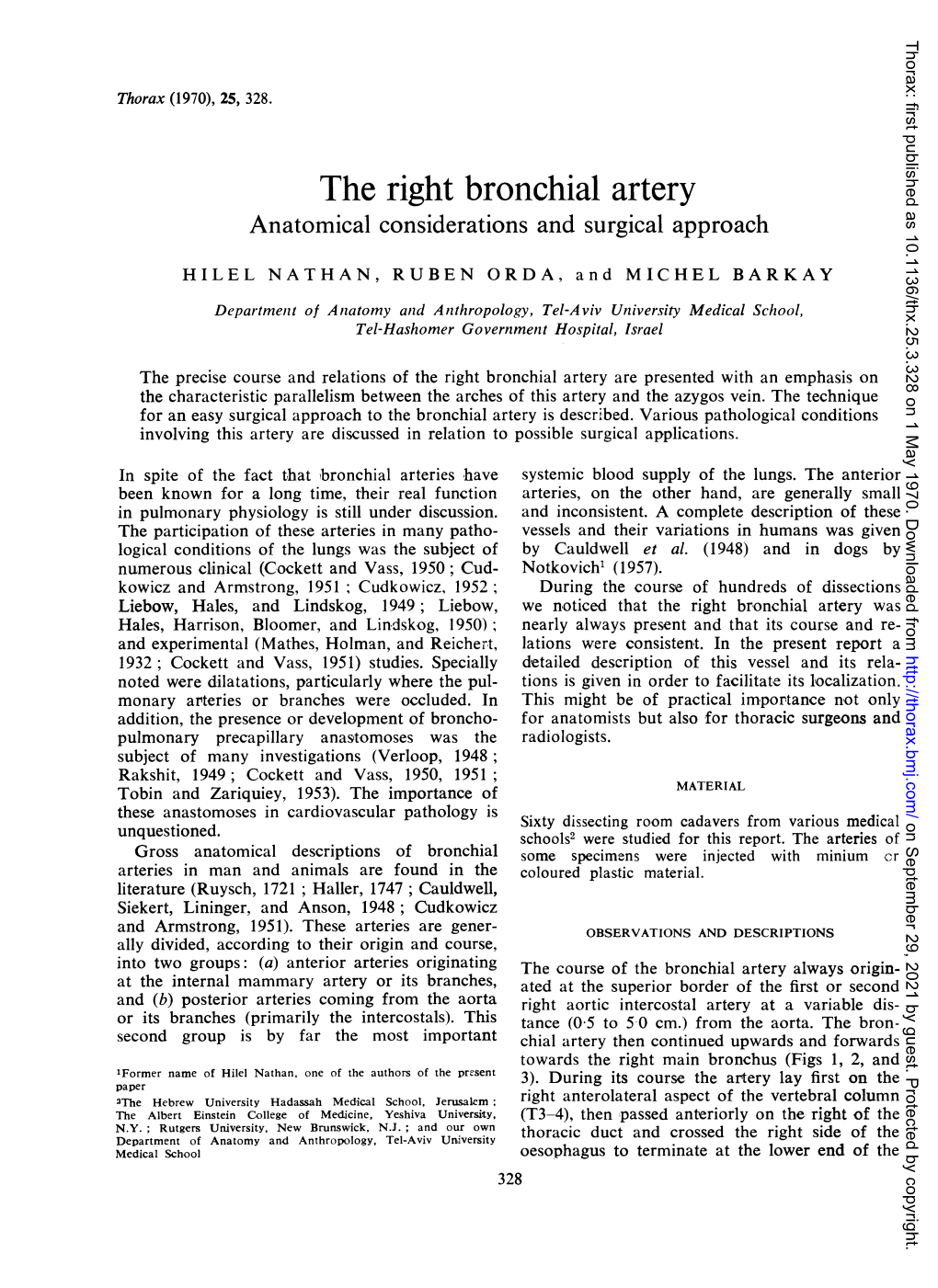 The Right Bronchial Artery Anatomical Considerations and Surgical Approach