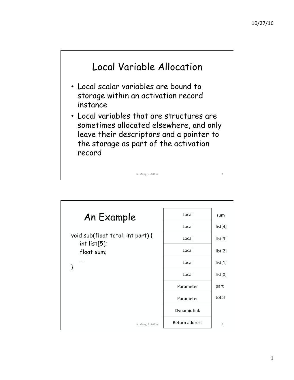 Local Variable Allocation an Example