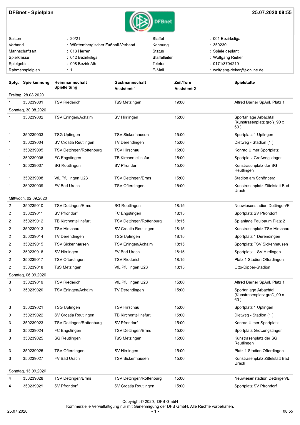 Dfbnet - Spielplan 25.07.2020 08:55