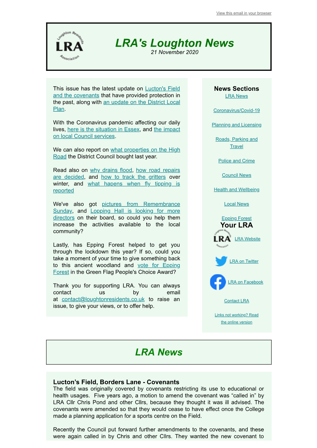 LRA's Loughton News 21 November 2020