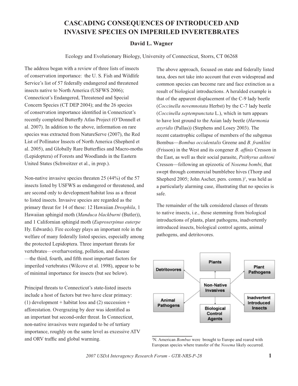 Cascading Consequences of Introduced and Invasive Species on IMPERILED INVERTEBRATES David L