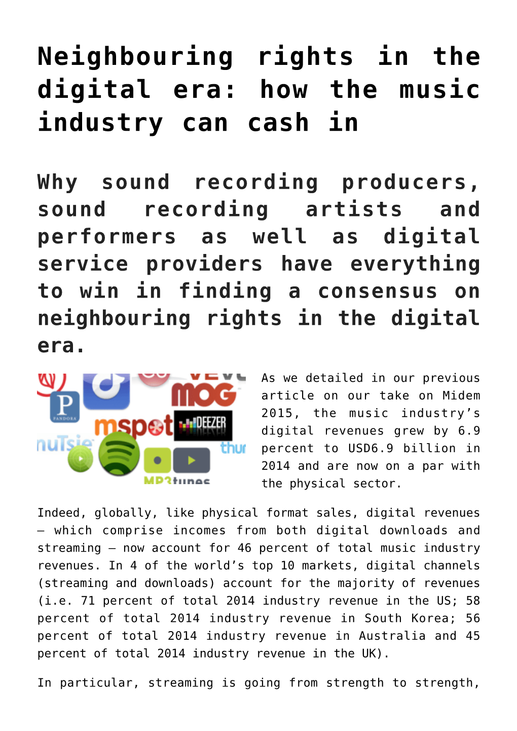 Neighbouring Rights in the Digital Era: How the Music Industry Can Cash In