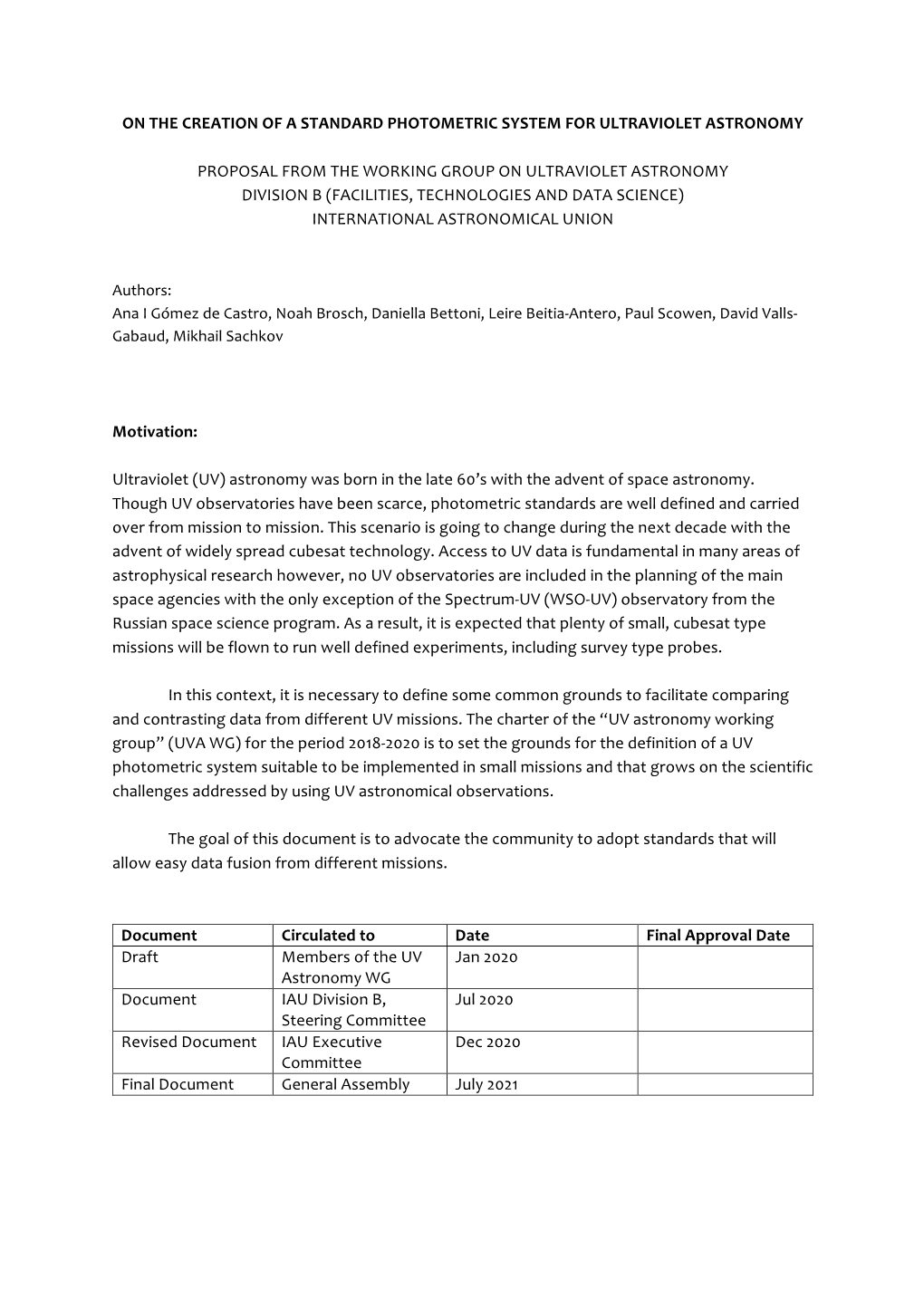 On the Creation of a Standard Photometric System for Ultraviolet Astronomy