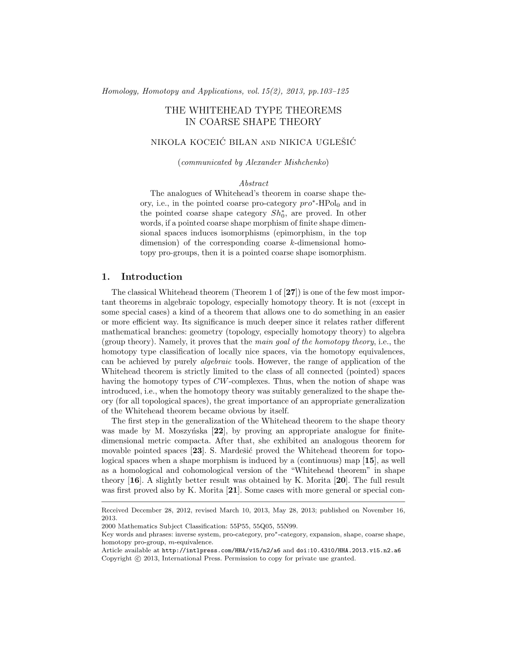 The Whitehead Type Theorems in Coarse Shape Theory 105