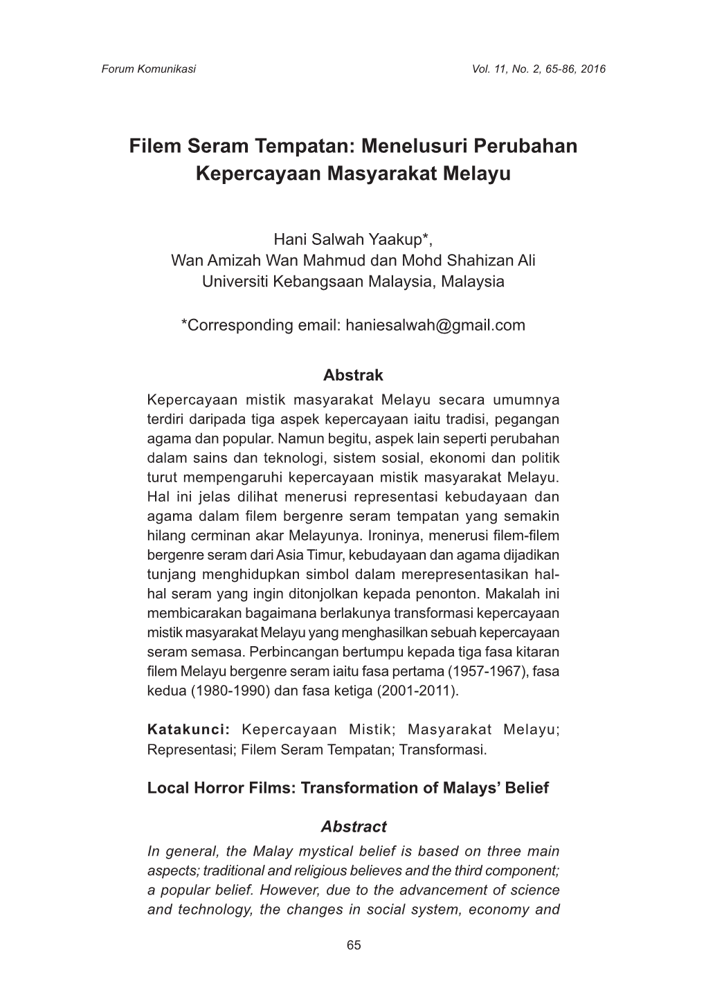 Filem Seram Tempatan: Menelusuri Perubahan Kepercayaan Masyarakat Melayu