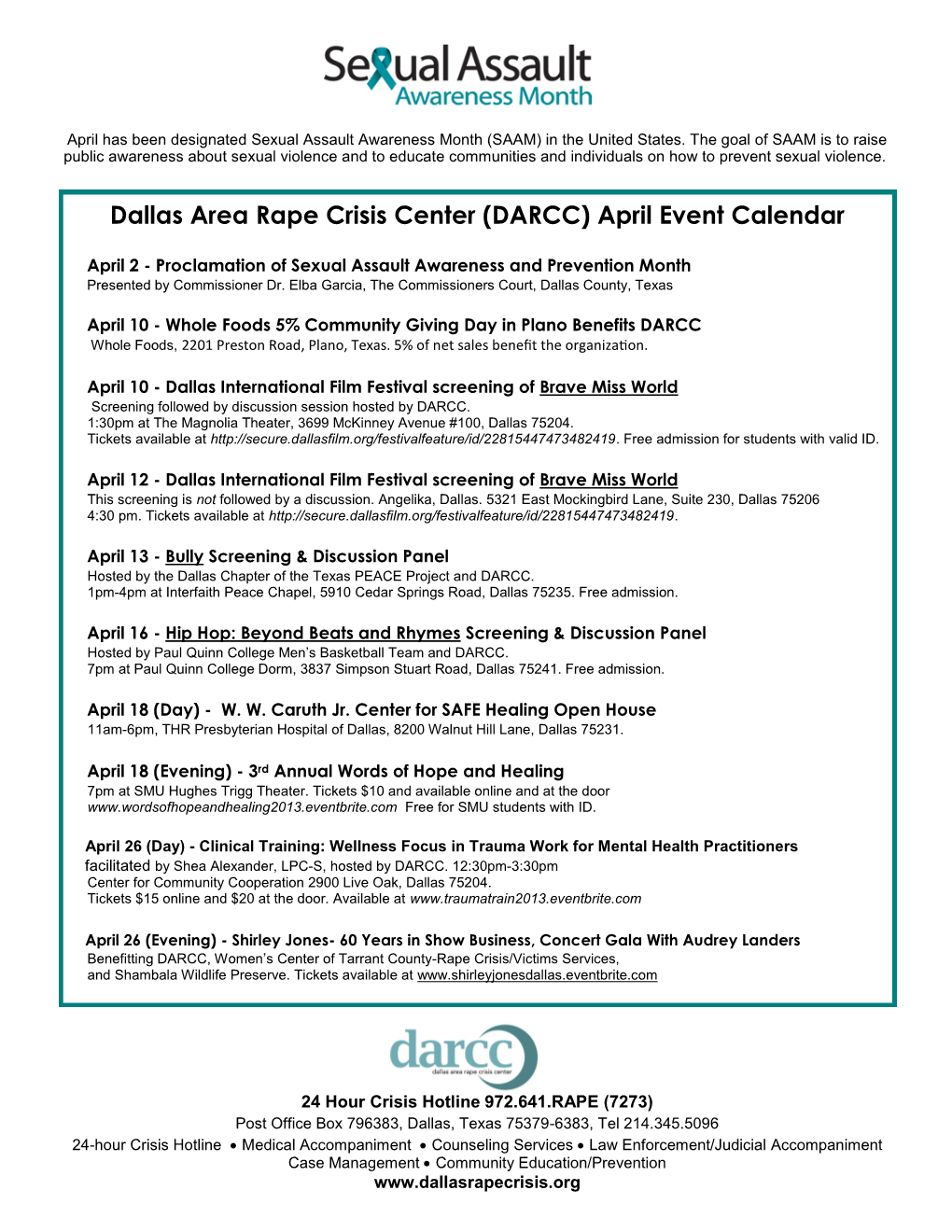 DARCC) April Event Calendar