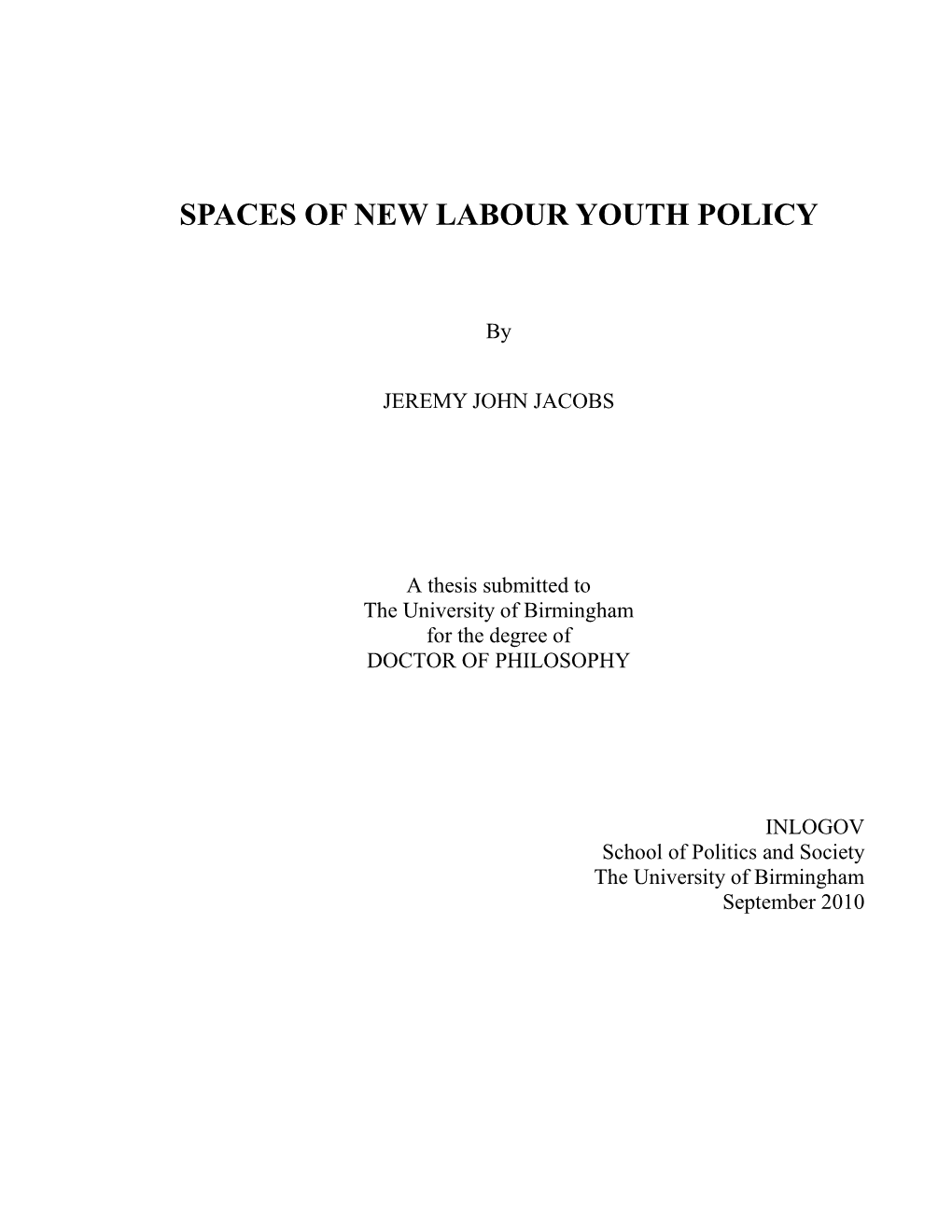 Spaces of New Labour Youth Policy
