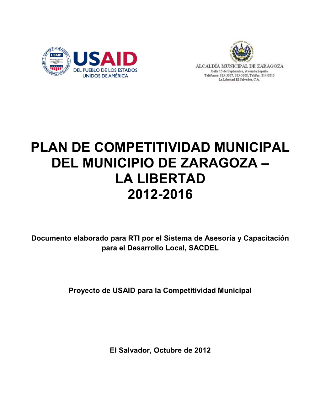 Plan De Competitividad Municipal Del Municipio De Zaragoza – La Libertad 2012-2016