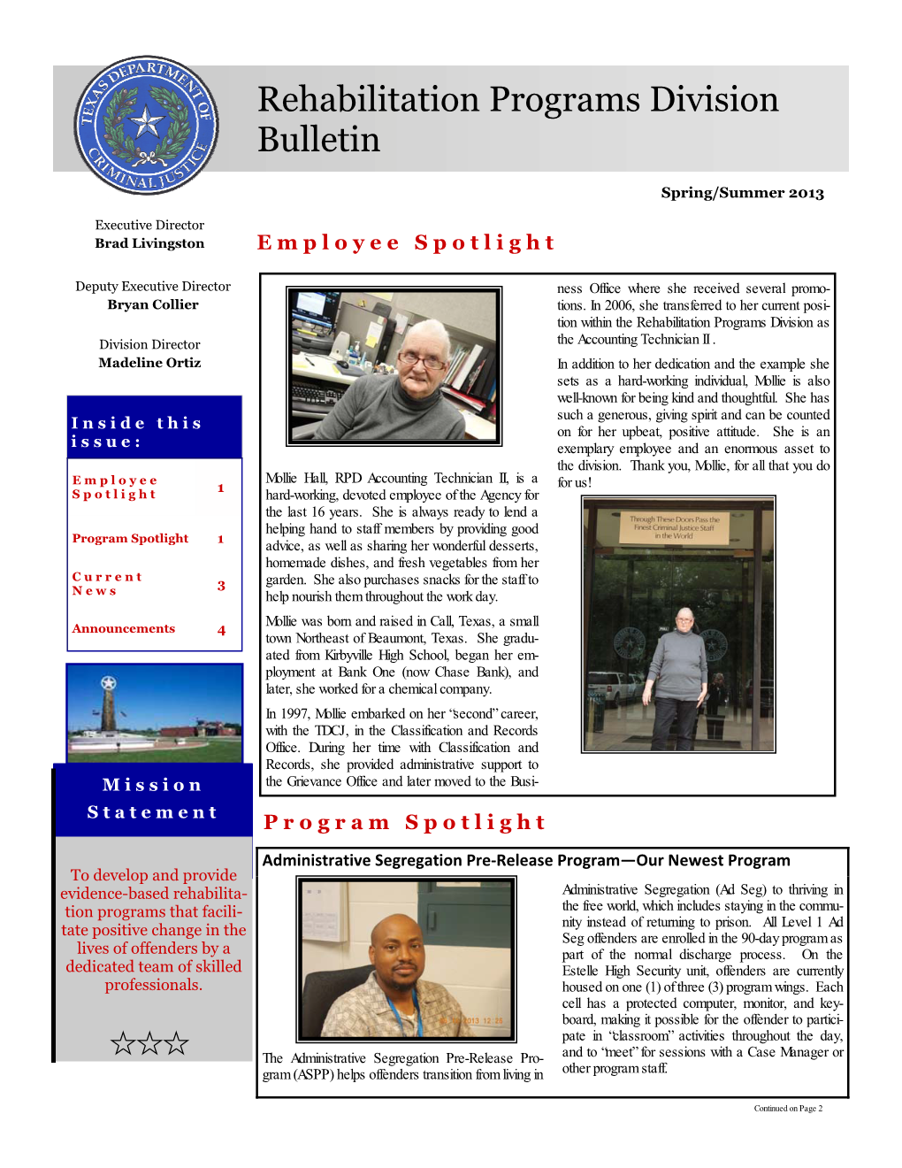 Rehabilitation Programs Division Bulletin
