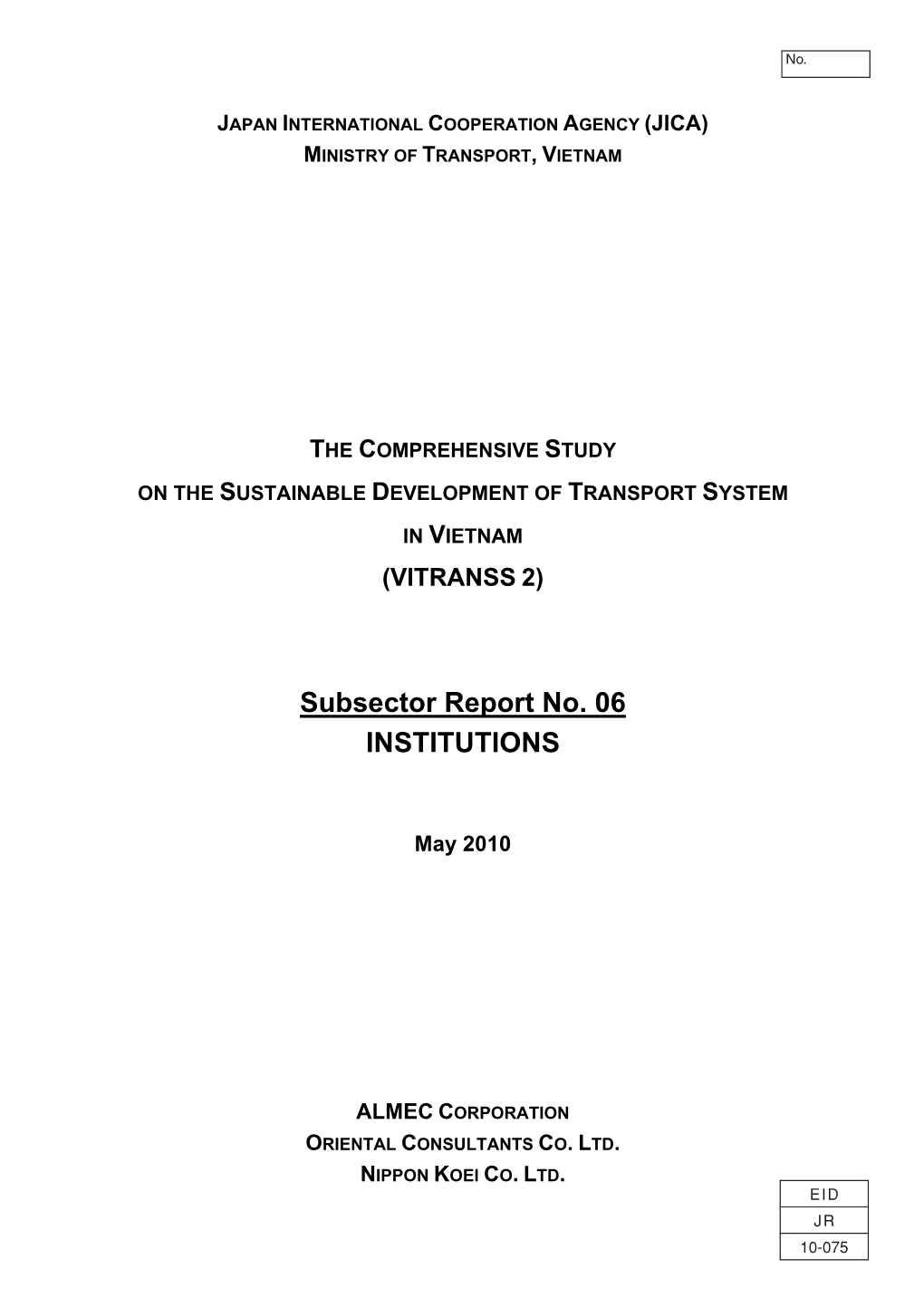 Subsector Report No. 06 INSTITUTIONS