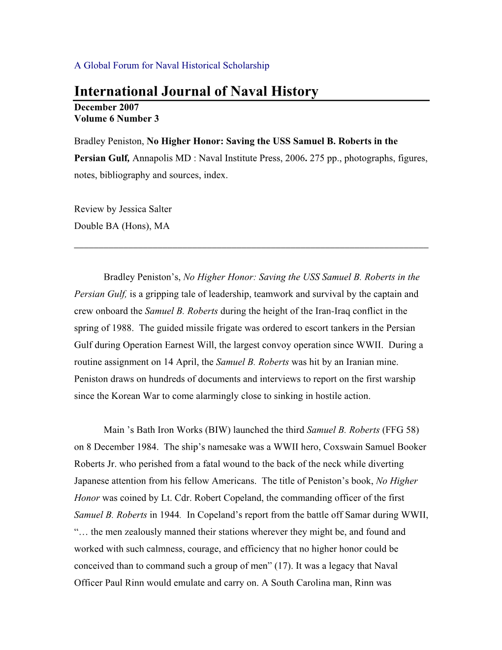 A Global Forum for Naval Historical Scholarship