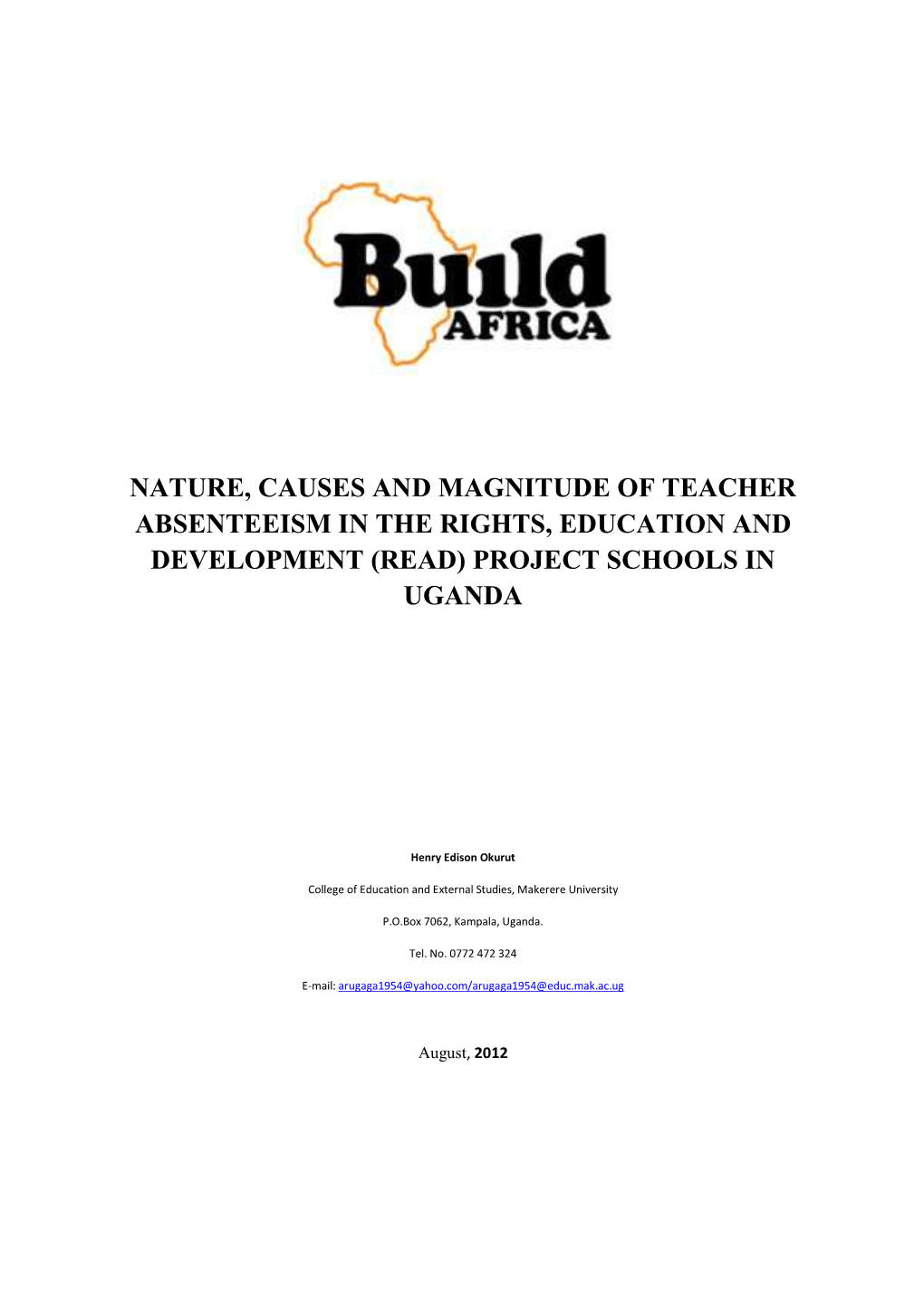 Teacher Absenteeism Report Build Africa 2012