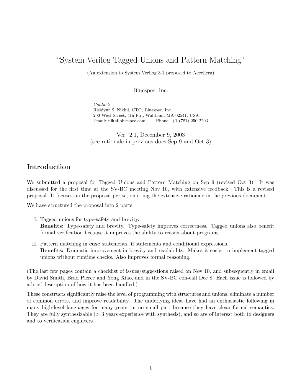 “System Verilog Tagged Unions and Pattern Matching”