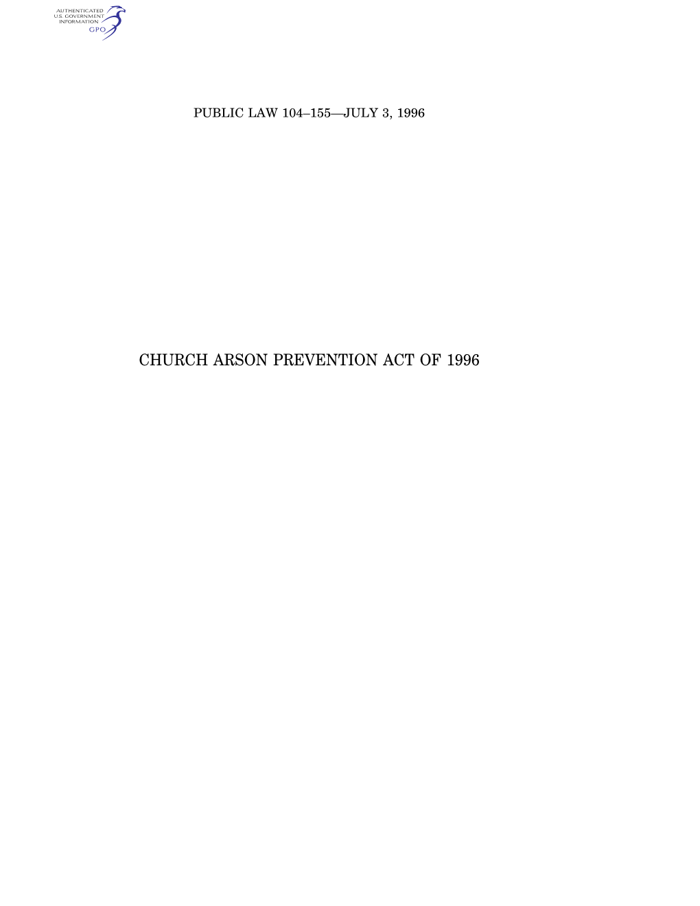 Church Arson Prevention Act of 1996 110 Stat