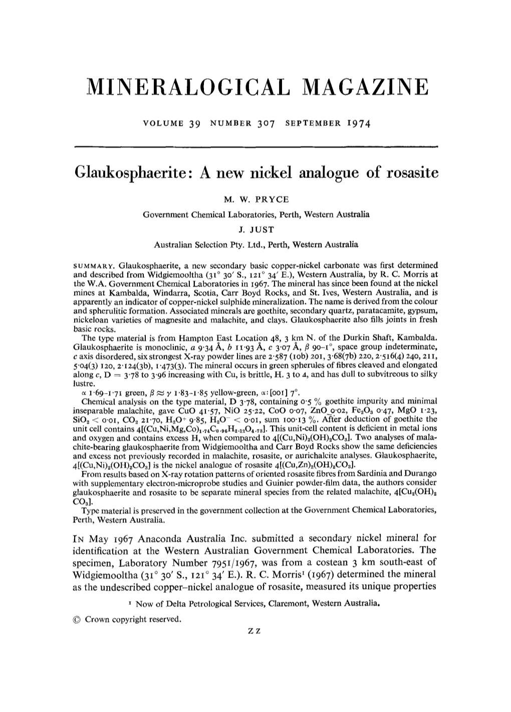 Glaukosphaerite: a New Nickel Analogue of Rosasite