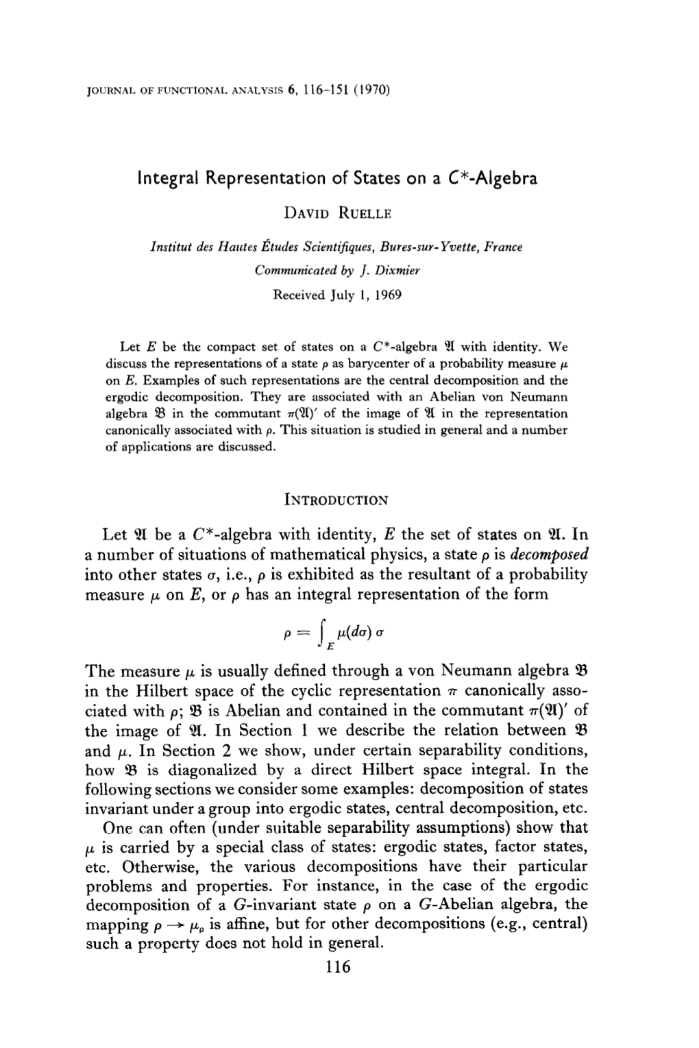 Integral Representation of States on a C*-Algebra